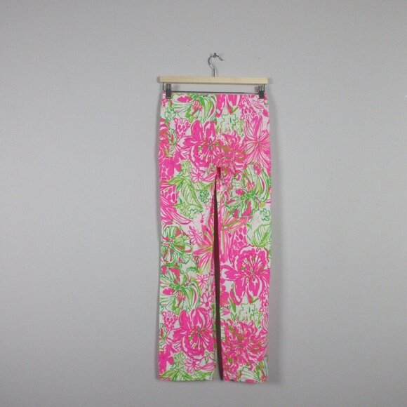 Lilly Pulitzer Georgia May Palazzo Pants Women Pink Floral Summer Pull On XS 254 - Picture 2 of 11
